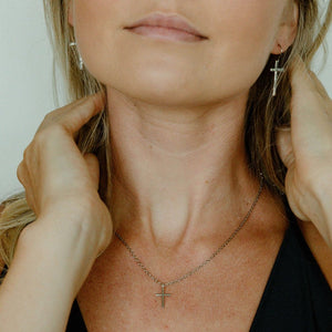 handmade cross necklace in silver and brass