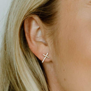 handmade cross studs in silver and brass