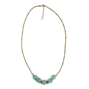 aqua blue jasmine recycled glass necklace on white