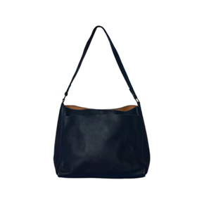 blue leather shoulder tote bag