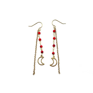 orange beads with moon charm earrings
