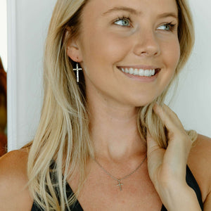 handmade cross necklace in silver and brass