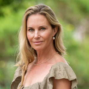 pearl and brass necklace handmade in India handmade by survivors of human trafficking pearl necklace