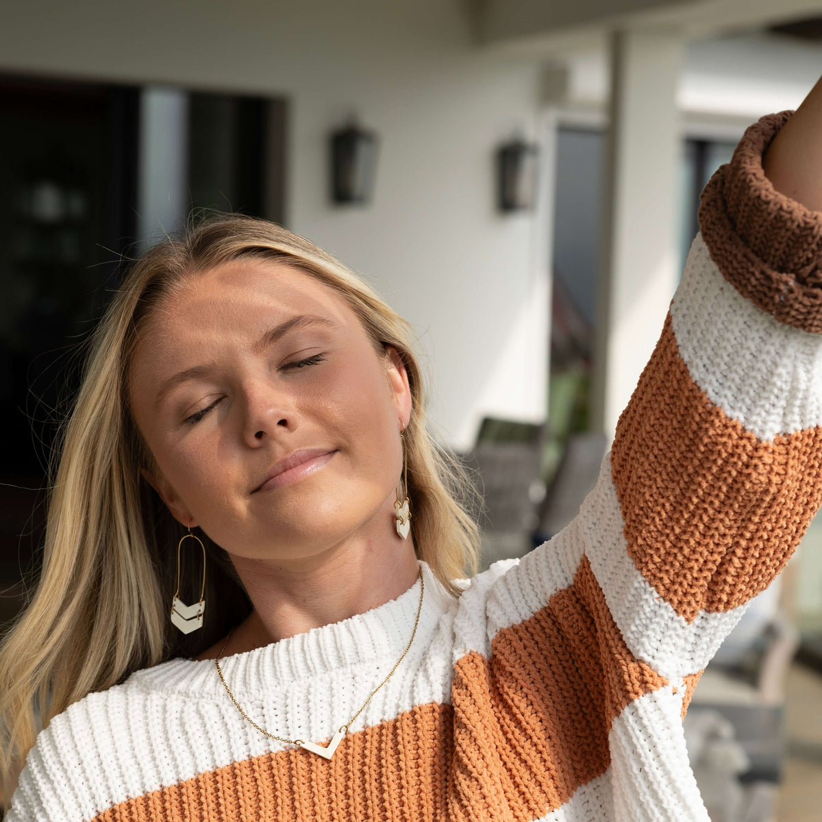 Ankole Chevron brass necklace and earrings dark and light black and white