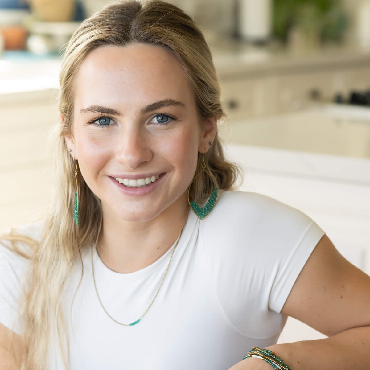 turquoise and brass drop earrings
