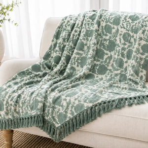 Emerald Blossom Block Print Cotton Throw