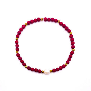 Mayu Beaded Pearl Stretch Red Bracelet