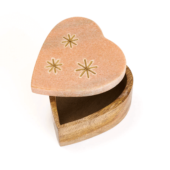 Pink Carved Marble Heart Keepsake Box