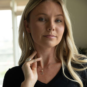 brass teardrop Necklace with stone also in silver