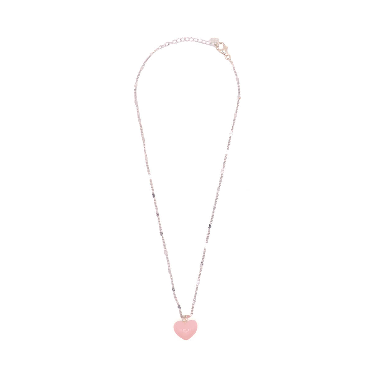 andmade heart chain necklace with pink heart in sterling silver