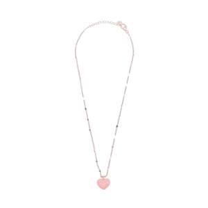 andmade heart chain necklace with pink heart in sterling silver