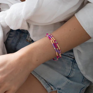 beaded pink coral white blue stretchy bracelets. 