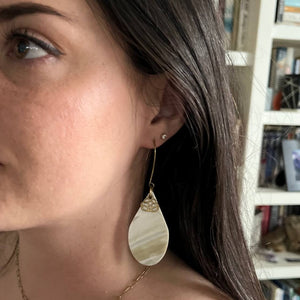 Ankole Droplet close up earring on model
